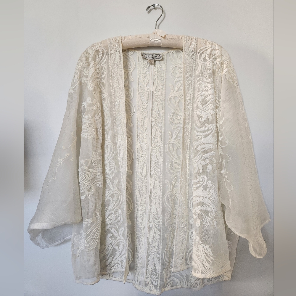Ivory Embroidered Lace Sheer Cover Up